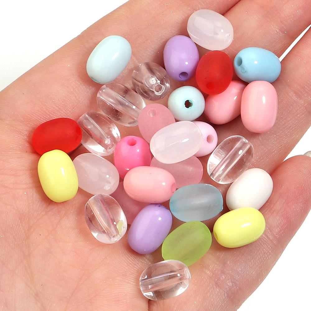 100pcs Candy Color Oval Acrylic Beads Mixed Color Loose Spacer Beads For Jewelry Making DIY Crafts Necklace Bracelet Accessories