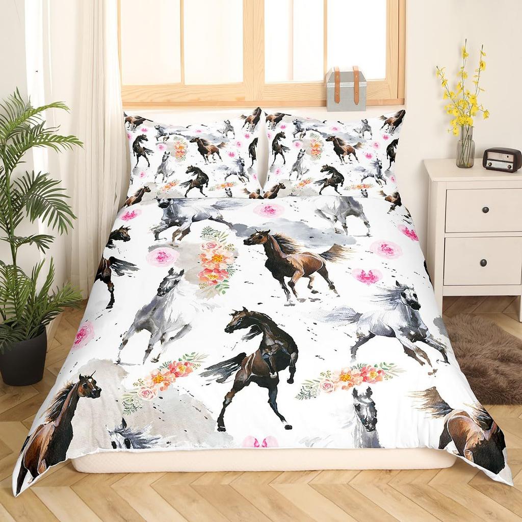 Western Country Wind Horse Printing Three-piece Quilt Cover Sheet Bedding Home Textiles