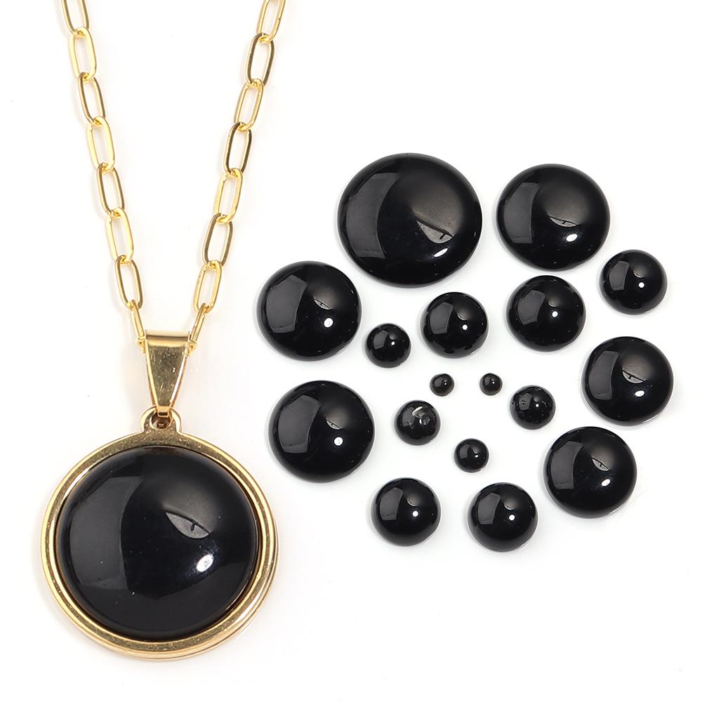 5/10pcs Natural Stone Cabochon Black Agate Round Flatback Cabochon Loose Beads For Jewelry Making DIY Ring Pendants Accessories