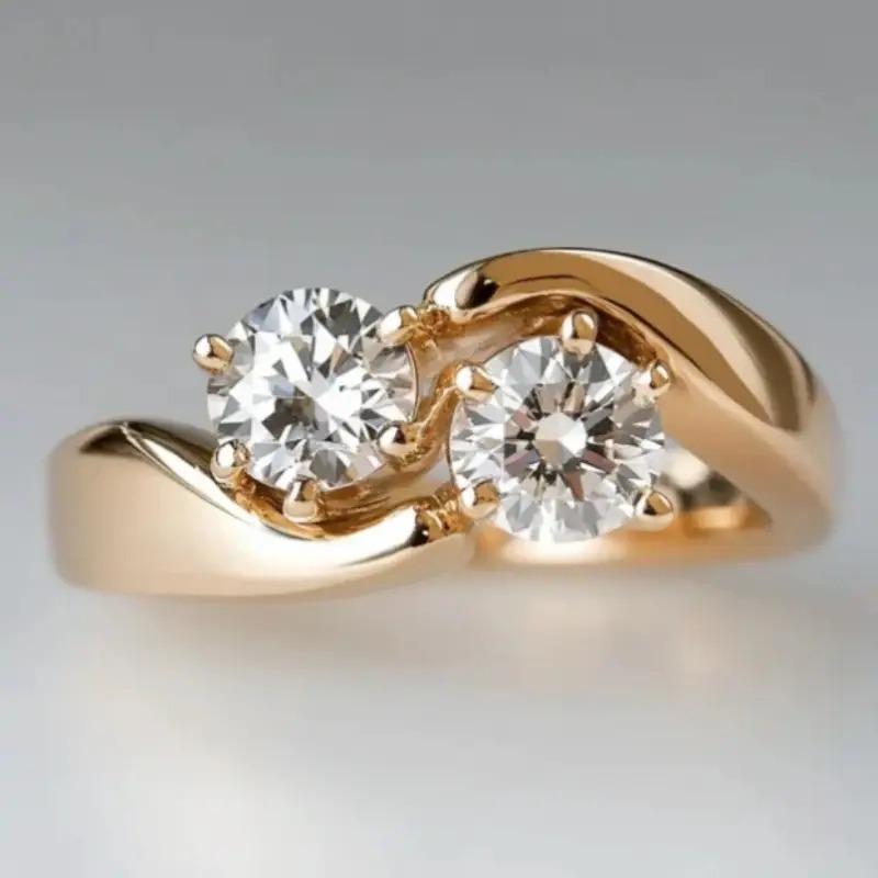 Gorgeous Inlaid White CZ Women's Ring Dazzling Gold Color Geometry Daily Wear Party Jewelry Anniversary Gift