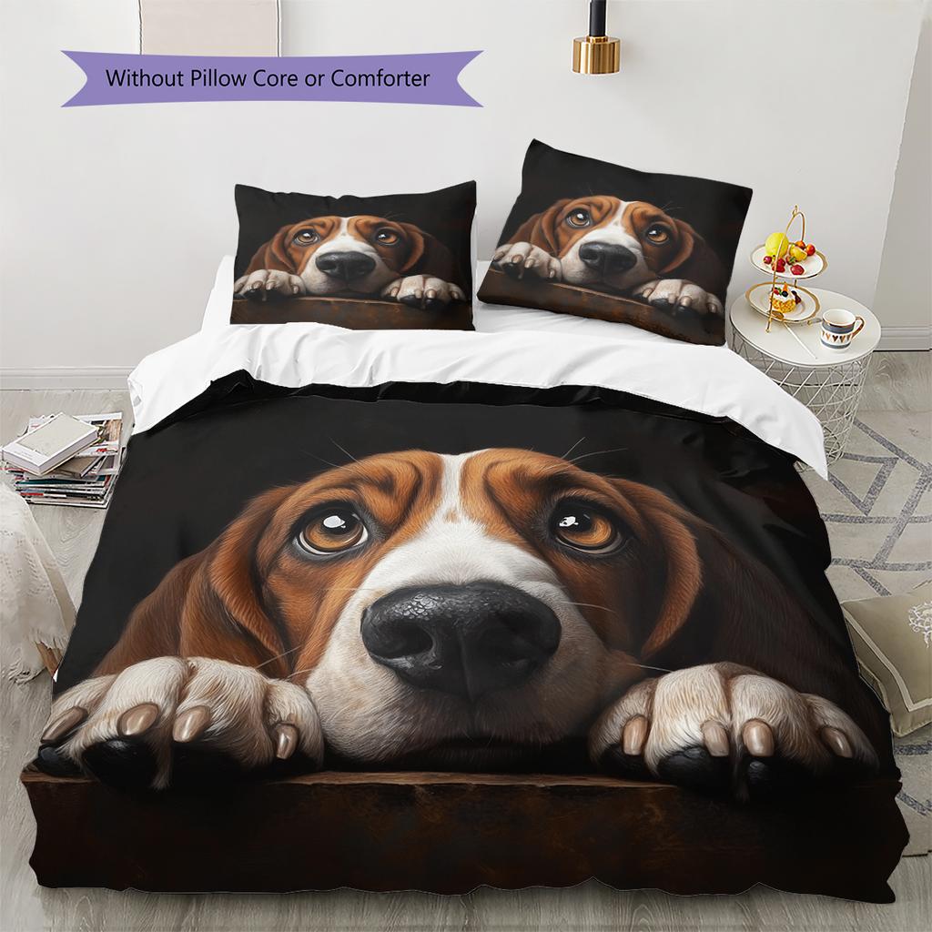 Black Basset Hound Pattern Bedding Home Decoration Birthday Gift (1 * duvet cover + 2 * pillowcase, without core)