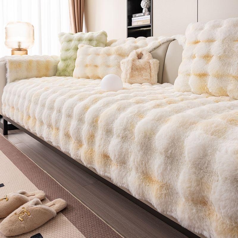 Sofabezug mit Kaninchen-Plüsch in Farbverlauf, rutschfestes Sofakissen, dicker Winter-Universal-Sofabezug, Stoff, Couchbezug-Matte