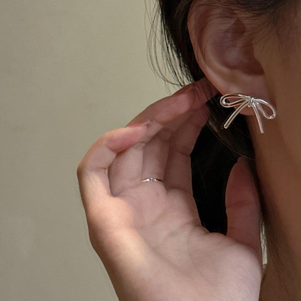 Bows Pearl Necklace Simple Simple Bow Accessories New Retro Simple Bow Earrings