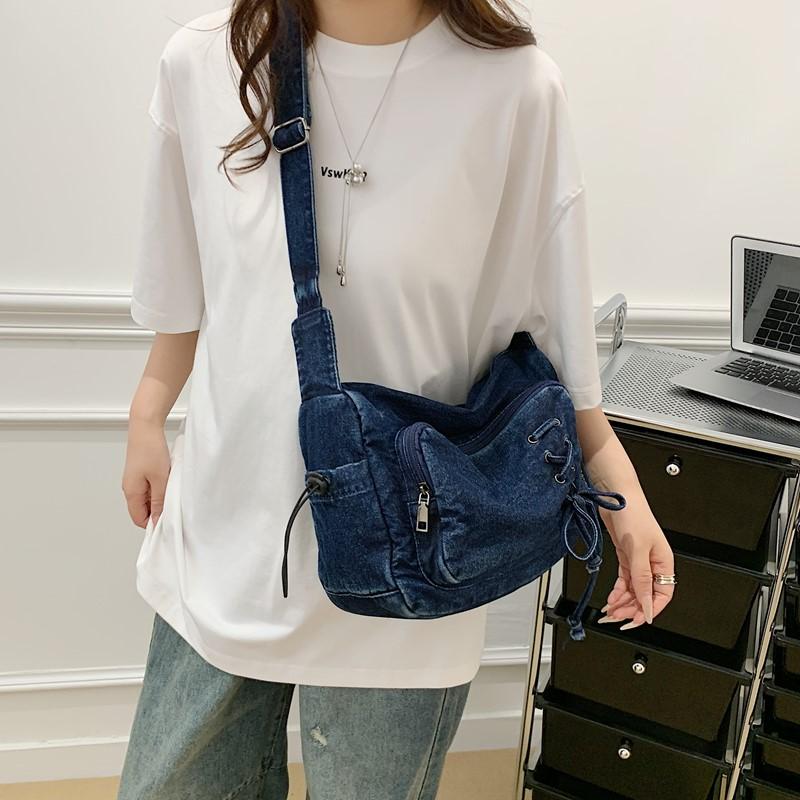 Denim Crossbody Bag Women's Underarm Bag Multi-Pocket Shoulder Bag