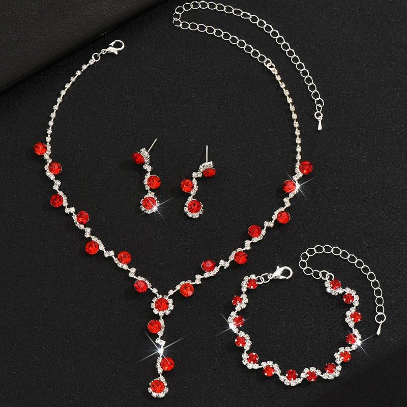 Crystal Rhinestone Necklace Earrings Bracelet Ring Jewelry Wedding Accessories Versatile Bride