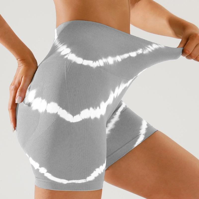 High-Waisted Seamless Yoga Leggings Women Tie-Dye Print Running Shorts Butt-Lifting 3/4 Length Fitness Pants