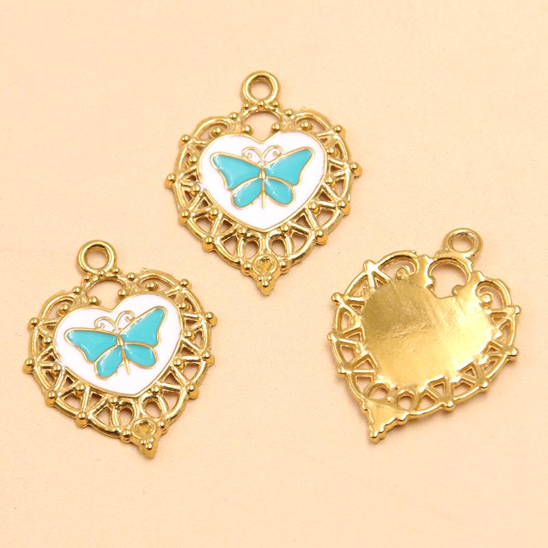 Gold Enamel Butterfly Heart Charm for DIY Jewelry - 20x26mm Stainless Steel 1 piece