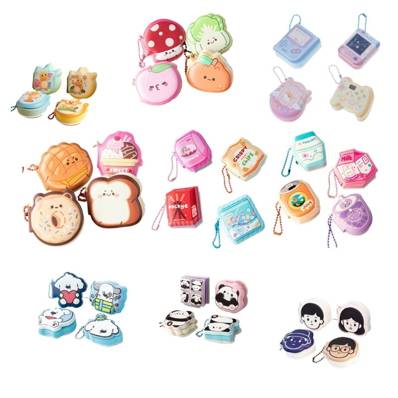 4PCS Cartoon Sticky Notes Features Soft Touches Portable Chain Attaches Note Pad for Convenient School Office Use