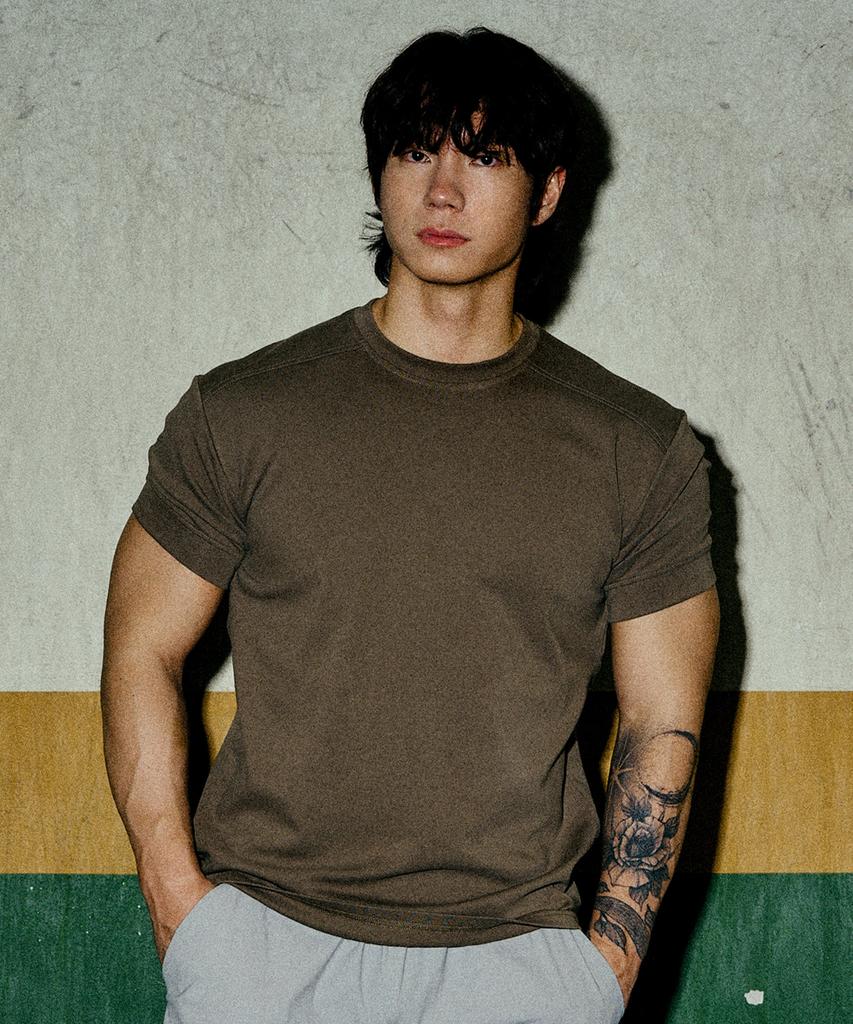 JELEVE Shoulder Line Cut Muscle Fit Short Sleeve