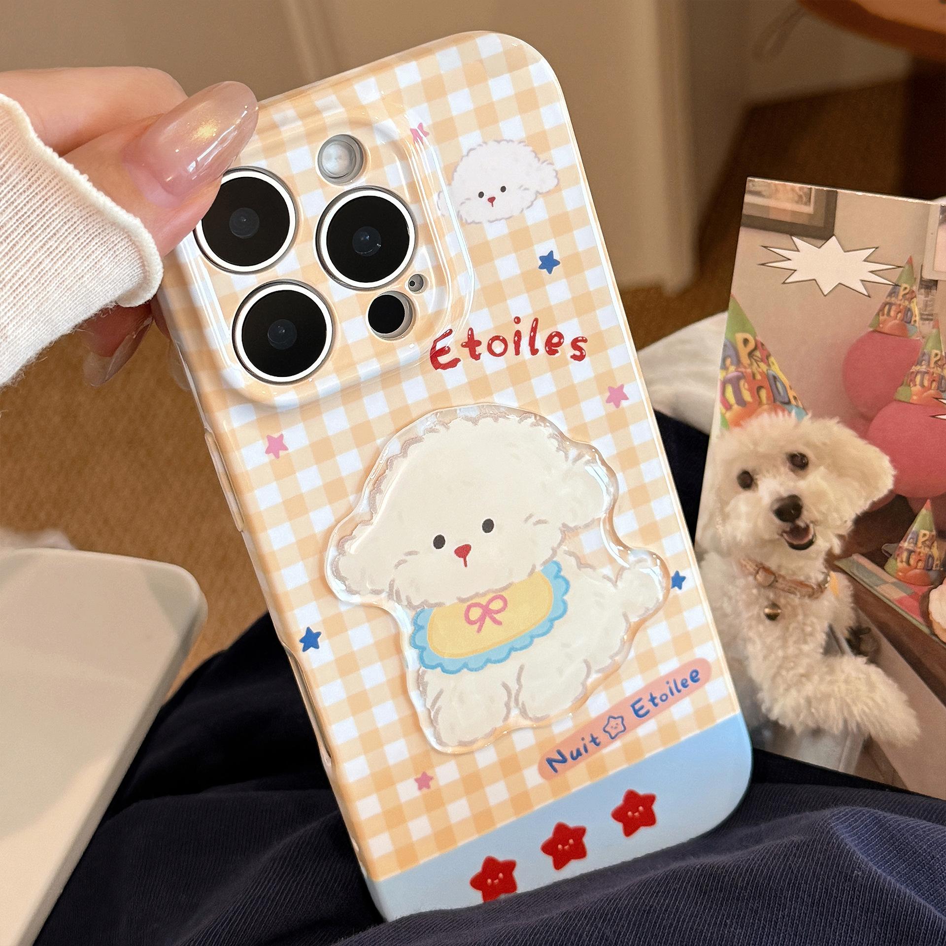 

Yellow Checkered Cartoon Apple 16 Mobile Phone Case IPhone 15 Promax Suitable for Three Dimensional Puppy Lanyard 13 Soft 14 12pro