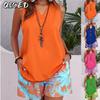 Moda feminina casual cor sólida estampa sem mangas gola V blusas e camisas