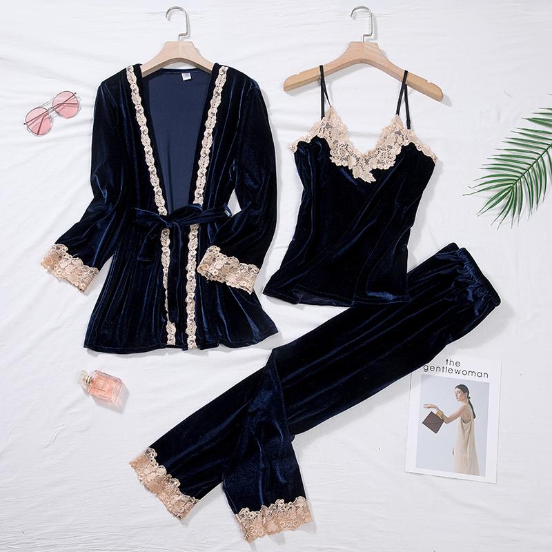 Velvet Pajama Set Women's 2 Piece Robe Pajama Set Pajamas Women's Winter Velvet Bathrobe Dress