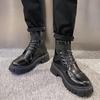Men's Black Leather High-Top British Style Motorcycle Boots