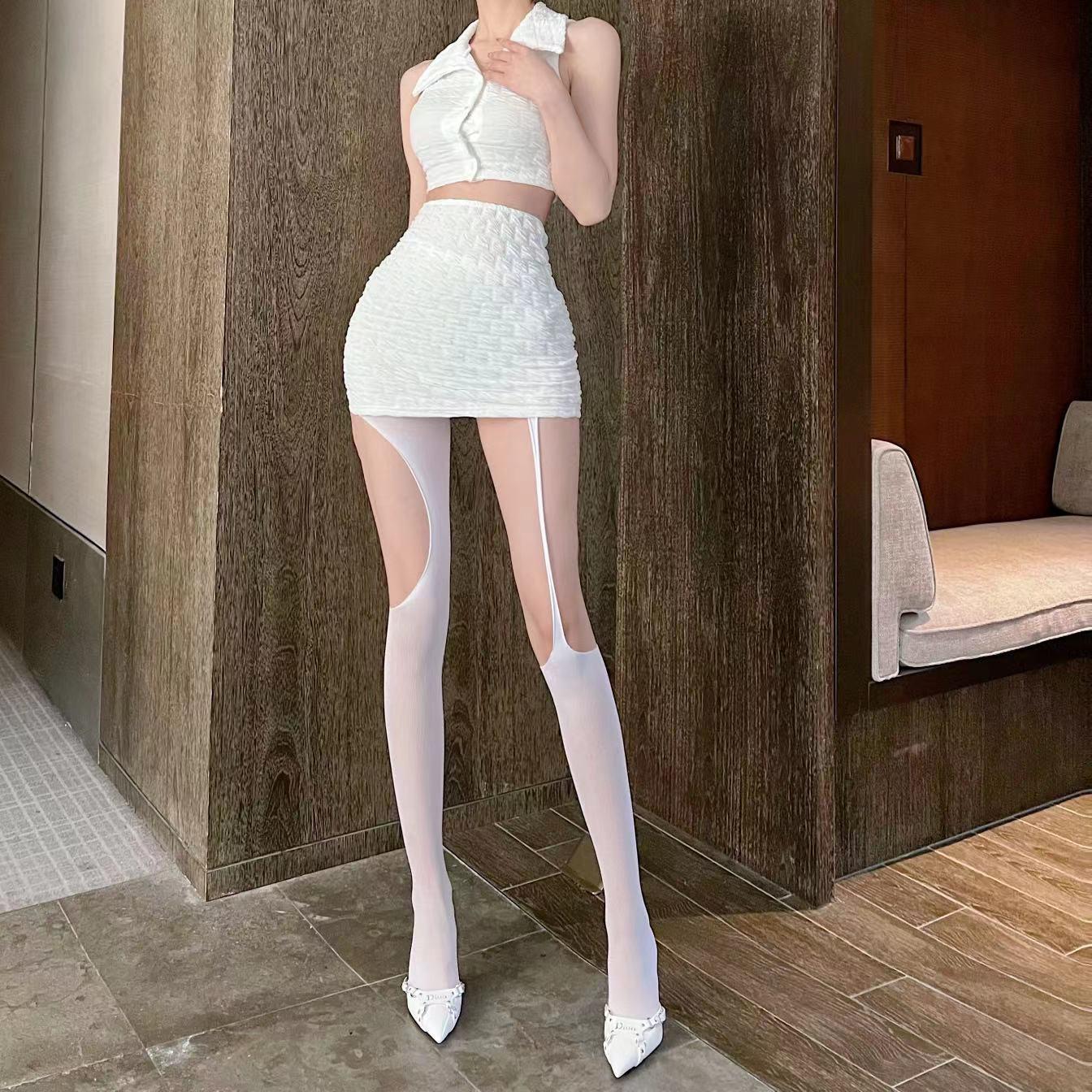 

Сексуальные черные прозрачные сетчатые чулки для женщин - Летние тонкие, утягивающие и с высокой прозрачностью колготки One Size