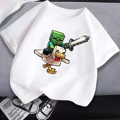 Miner Crafted Child Round Neck Cotton T-Shirt Game Themed Print Short Sleeve Top Casual Tees for Boys Summer Clothing Kids Gifts