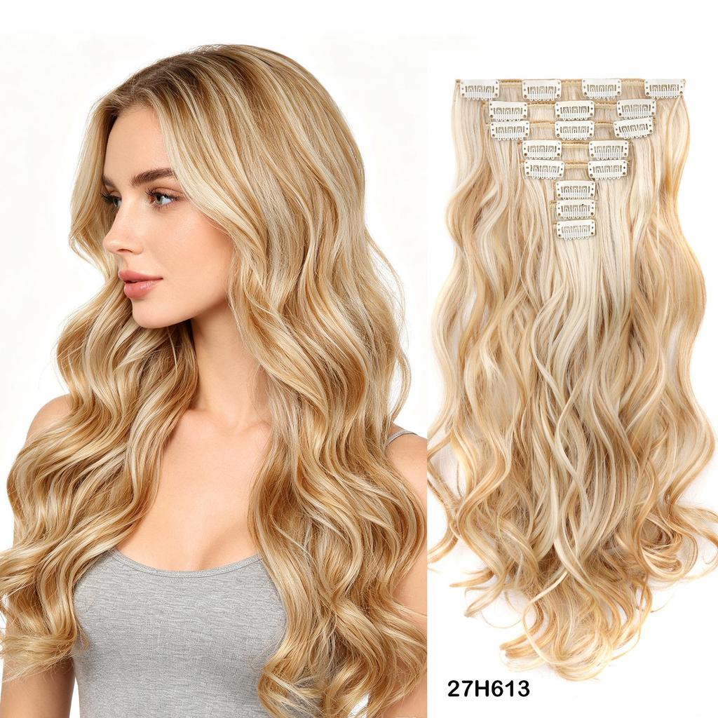 Set Completo 8 Pezzi 17 Clip Estensioni Capelli Sintetici Ondulati 20 Pollici Set Capelli Clip-on Opachi Multicolore