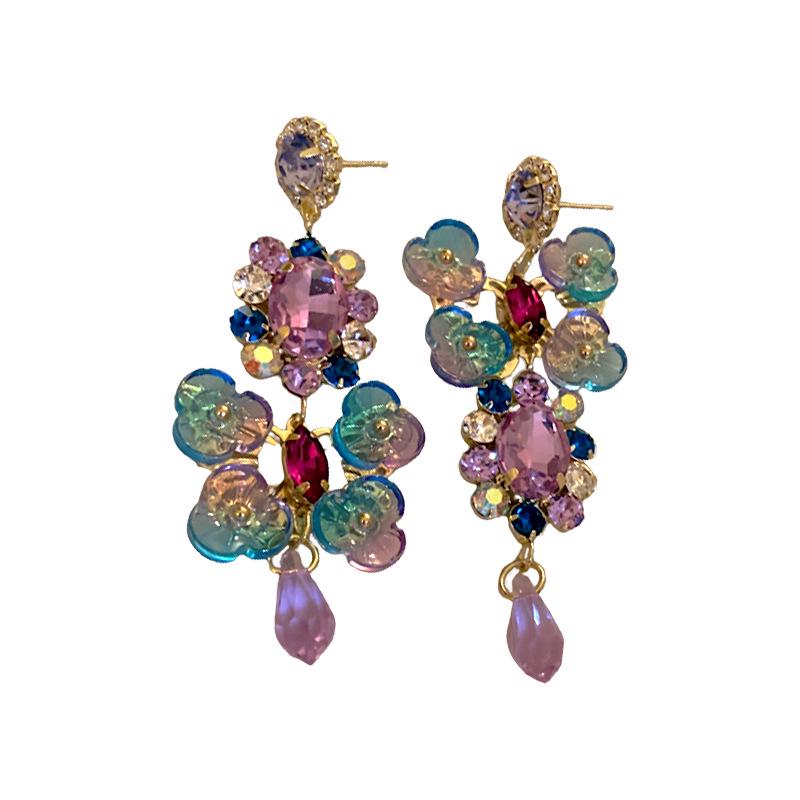 Silver Needle Retro Diamond-Studded Crystal Butterfly Flower Earrings: Asymmetrical Elegant Fashion for Women