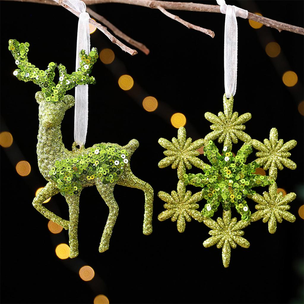 Sparkling Green Snowflake Christmas Tree Decoration Shatterproof Acrylic Ornament Easy to Hanging for Winter Party
