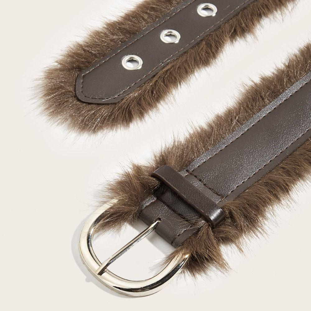 Metal Buckle Punk Style Belt Western Style Plush Belt Fashion Leather Fur Belt  Pants Accessories