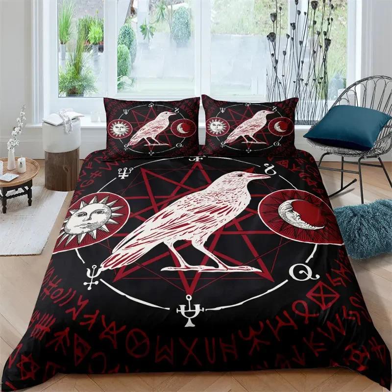 Viking Duvet Cover Set King/Queen Size Slate Blue Mjolnir Pattern Bedding Set Northern Germanic Culture Polyester Quilt Cover