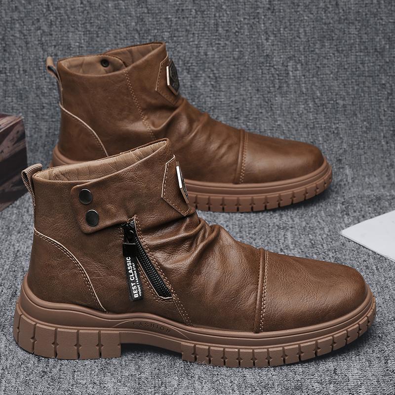 Fashion PU Leather Men Chelsea Boots White Vintage Boots for Men Casual Comfort Male Business Shoes Motorcycle Sports Man Shoes