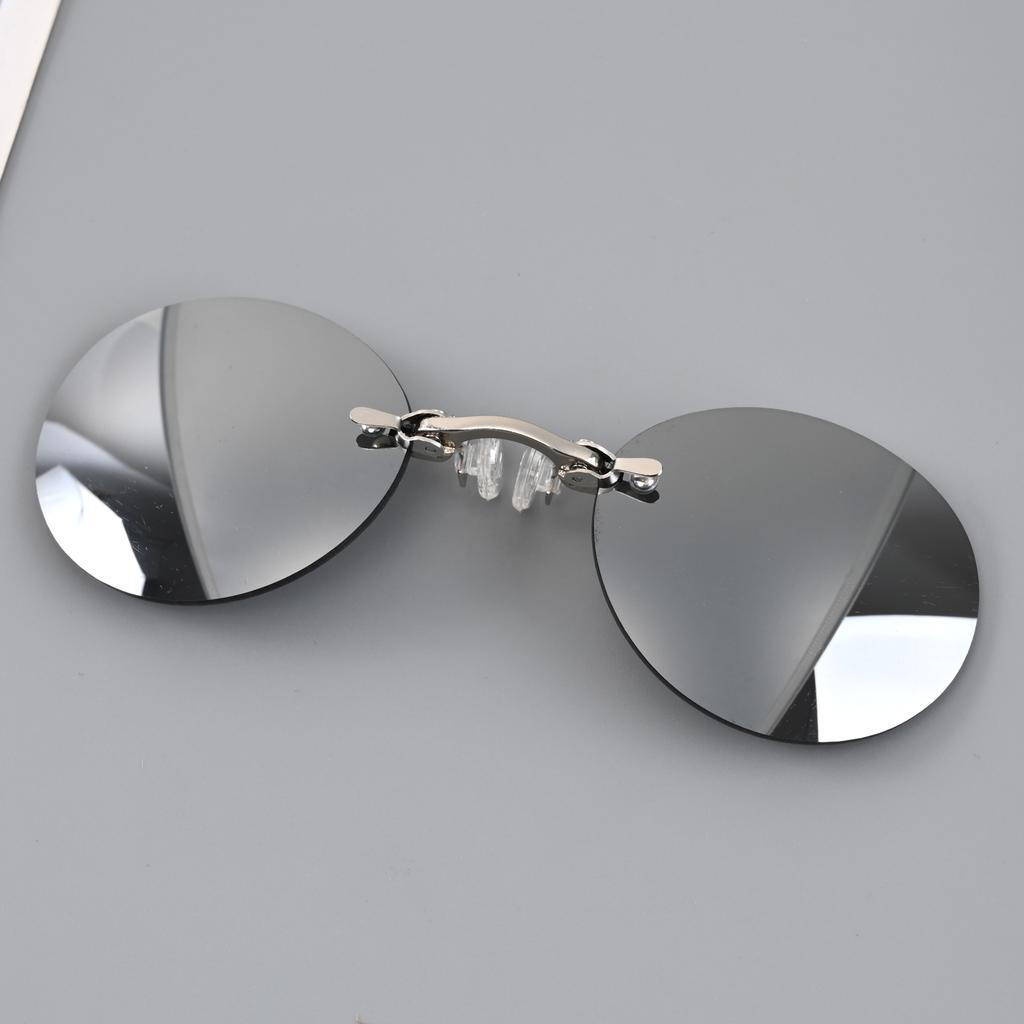 Clip On Nose Glasses Sunglasses Round Rimless Clip-On Driving Glasses Vintage Women Men Eyeglasses UV400 Eyewear Accessories 1PC