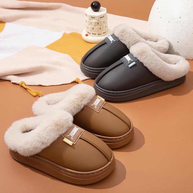 Waterproof cotton slippers for men and women, warm in autumn and winter, thick-bottomed non-slip, dirt-resistant odorless piled foot warmer slippers