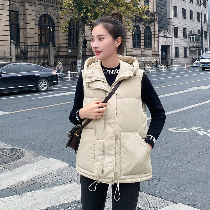 

Модный пуховый хлопковый жилет с капюшоном, женский жилет без рукавов, верхняя одежда, жилет, модный жилет M бежевый