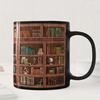 1 Stück Bibliotheks-Bücherregal-Tasse, Bibliothekar, Bücherwurm-Becher, Geschenke, für Leser, Bücherwurm-Geschenke, schwarz, 350 ml/11 Unzen und 450 ml/15 Unzen