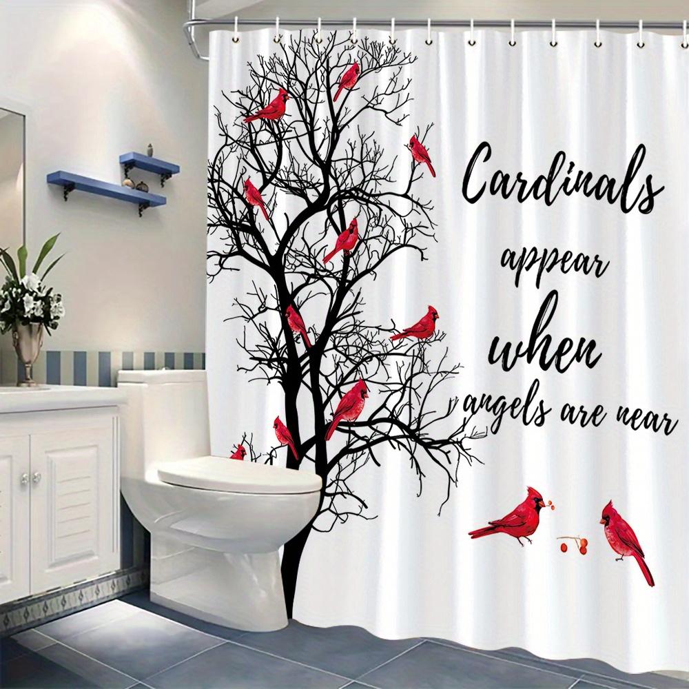 Red Cardinal Birds Shower Curtain Black Tree Design Inspirational Quote Nature Art Bathroom Decor Waterproof Printed Bath