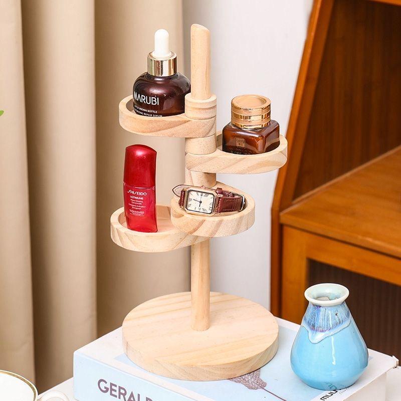 Modern Rotating Wooden Desktop Multifunctional Shelf Home room Table Jewelry Tray Ornaments Plant Storage Shelf Accessorie Decor