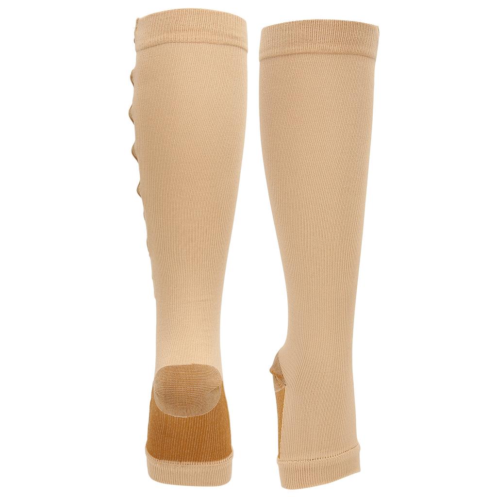 Kompressionsstrumpor med dragkedja Mjuka nylon Tvättbara Återanvändbara Tåfria Benformande Strumpor för KvinnorHud