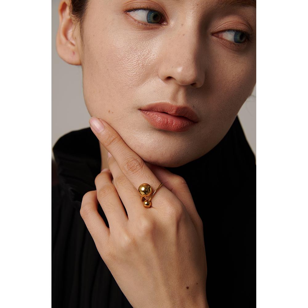 Yhpup Stainless Steel Ball Adjustable Ring Statement Golden Metal Trendy Finger Ring Jewelry bague acier inoxydable New Gift