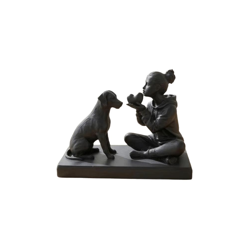 Creative Girl And Dog Statues Cute Canine Statues Crafts Nordic-Style Ornaments Bedroom Decor