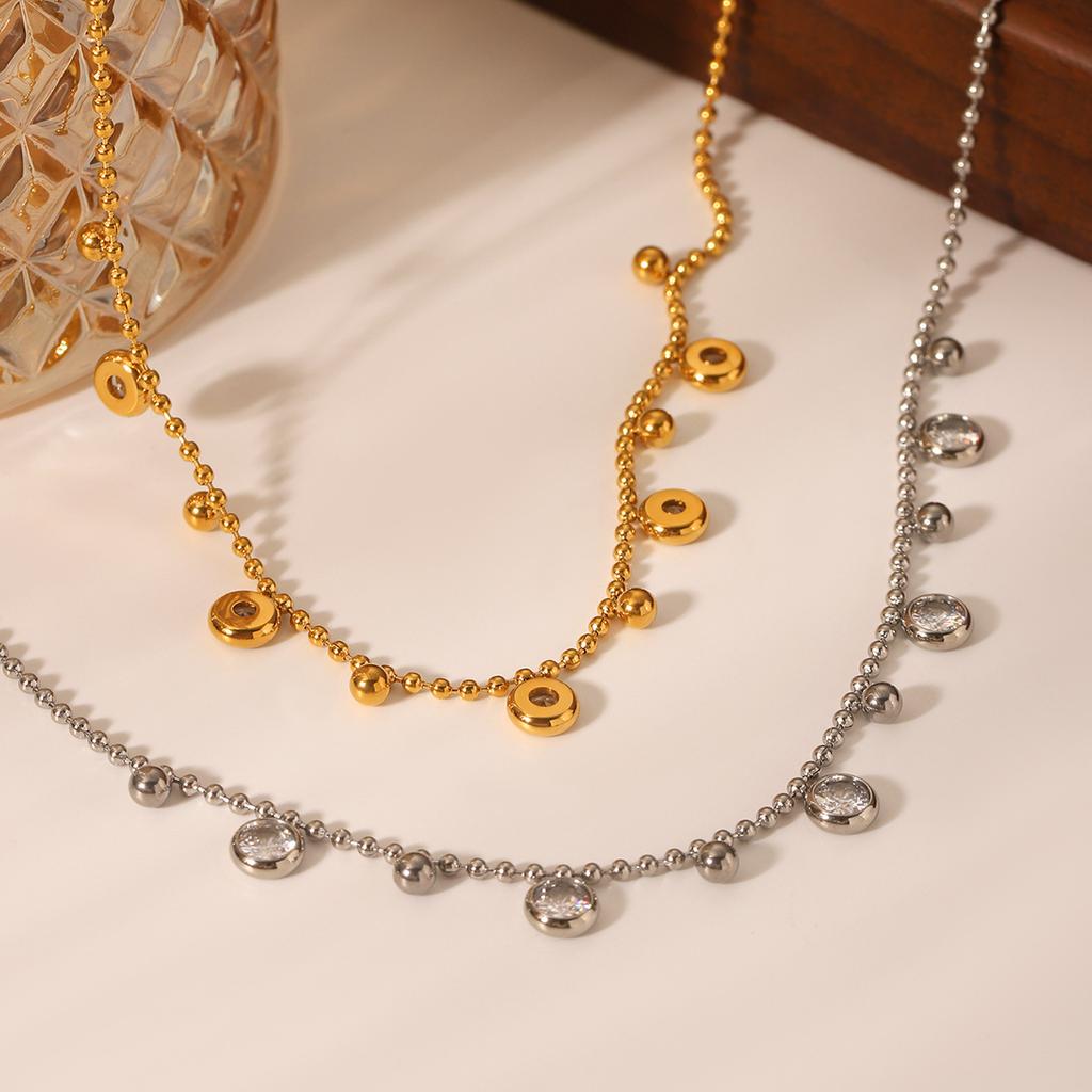 Stainless steel round bead chain tassel zircon necklace for women, high-end clavicle chain, titanium steel jewelry, non-fading