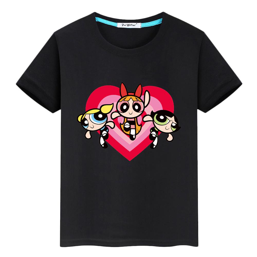 powerpuff girls print t shirt for kids boy 10year 100%Cotton Kawaii Tops anime Short  pride tshirt  y2k one piece  girl clothes