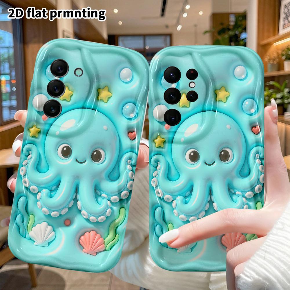 Phone Case: 2D flat, suitable for Samsung Galaxy A34 A35 M05 M06 S20 S22 S21 FE Plus 5G protective case, light blue little octopus, perfect Christmas