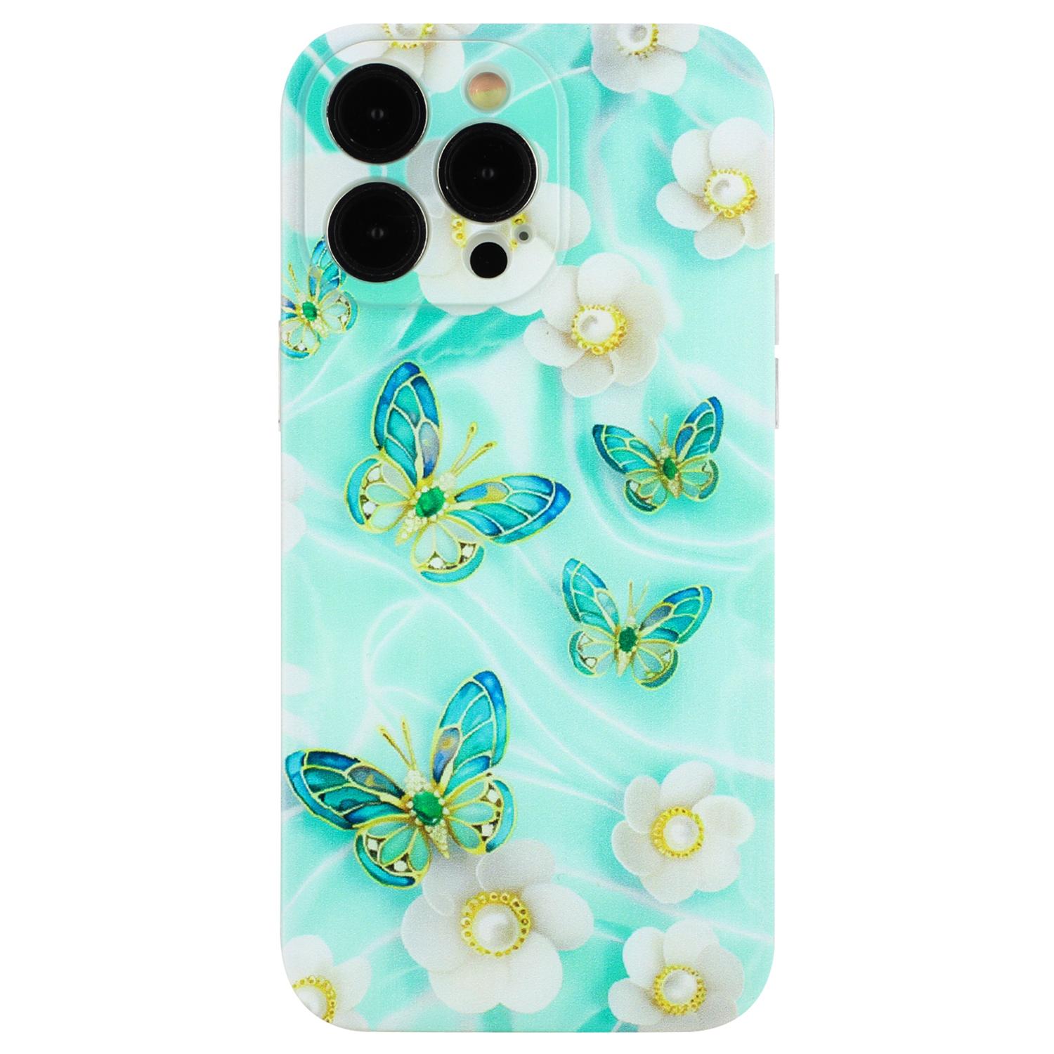 

For iPhone 15 Pro Cover Soft TPU Pattern Printing Lightweight Phone Case Butterfly and Flower