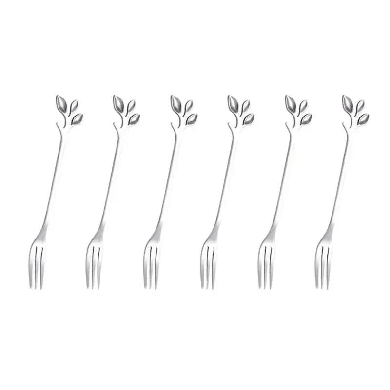 

Creative Stainless Steel Leaf Shape Gold Flatware Fruit Fork Dinnerware Appetizer Snack Dessert Fork Kitchen Tableware 6Pcs