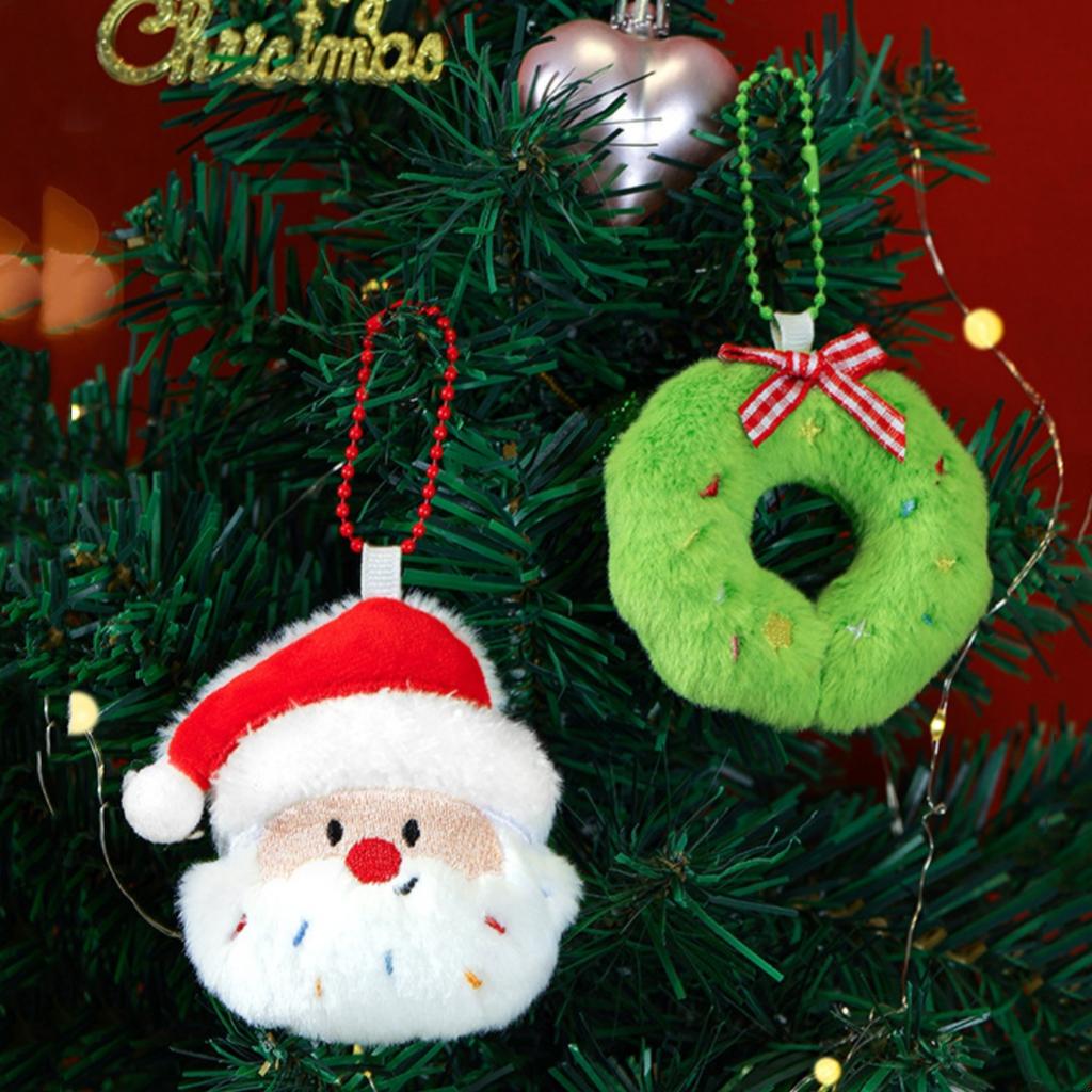 2pcs Christmas Keychain Cartoon Plush Santa Claus Snowman Elk Doll Pendant Keyring Little Keychains Backpack Pendant Small Gift