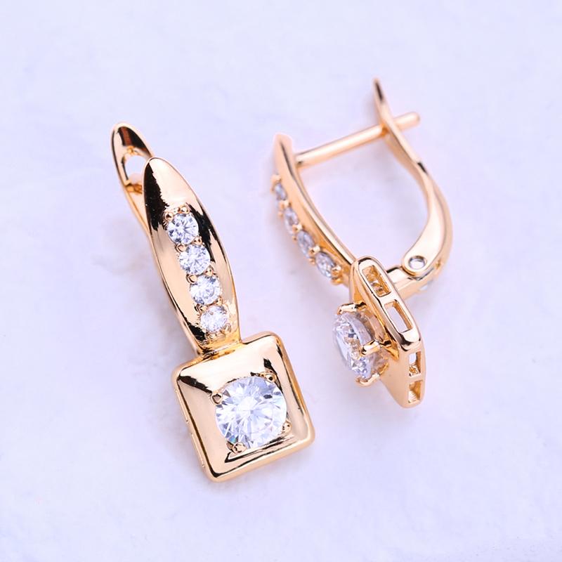 Pendientes de Clip LSOOYH, pendientes de moda de Color oro rosa para mujer, pendientes cuadrados de circonita cúbica, joyería