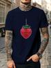 Unisex Crew Neck Cotton T Shirt Hanging Red Strawberry Print Short Sleeve Tops Loose Minimal Casual Summer Tees For Young Male