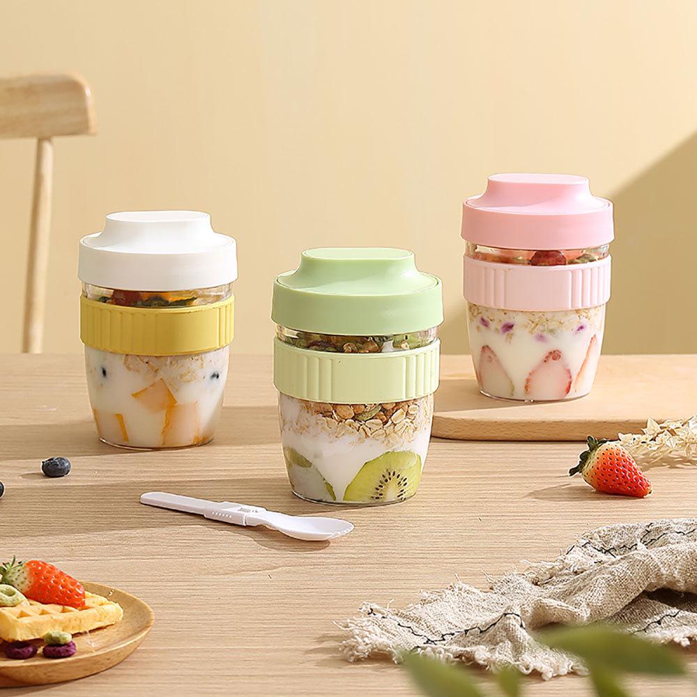 Portable Yogurt & Oatmeal Cup with Lid & Spoon - Perfect for Office & Student Breakfasts