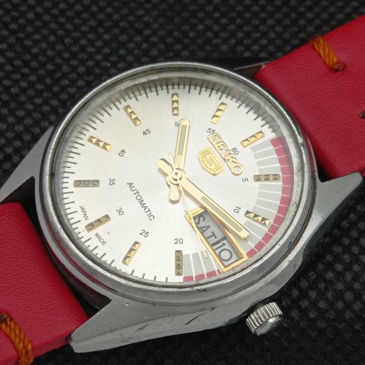 USED VINTAGE SEIKO 5 AUTO 6309A JAPAN MENS DAY/DATE SILVER WATCH 608g-a316369-9
