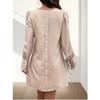 Spring and Summer New Arrival Fashion Fashion Commuter Ol Pure Color V-neck Back Single-Breasted Bubble Long Sleeve Dress Short Skirt for Women