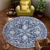 Round Navy Blue Floral Carpet White Symmetrical Motifs with Botanical Details,Elegant Vintage Rug for Living Room,Classic Decor
