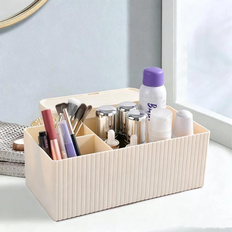 Multifunctional Striped Tissue Storage Box Removable Lid Separate Compartments Nice Housewarming Gift for New Home Owners