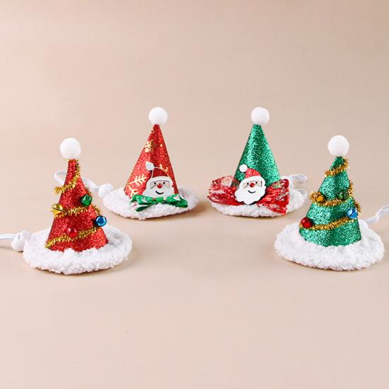 Pet Christmas Hat Xmas Tree Hat with Pompom And Bells Cats Glitter Santa Claus Hat with Adjustable Strap for Cats Dogs Holiday Parties Dress-up