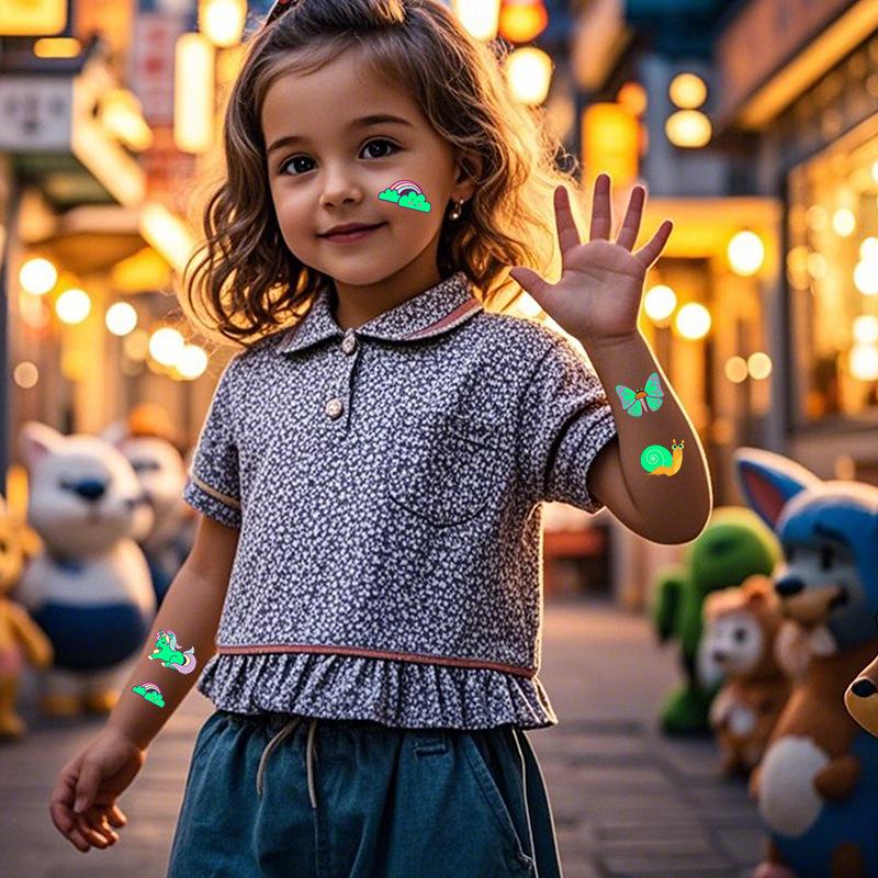 Children's Glow-in-the-Dark Dinosaur Tattoo Stickers - Waterproof & Sweat-resistant for Party Fun