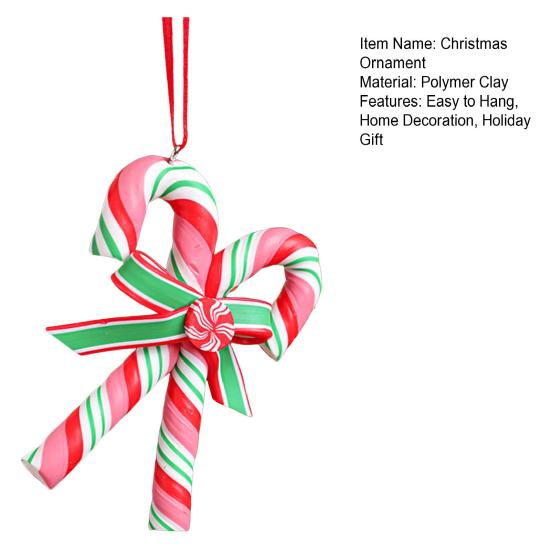 Christmas Lollipop Ornament Colorful Polymer Clay Peppermint Candy Cane Hanging Decoration Xmas Tree Holiday Party Home Decor Festival Gift